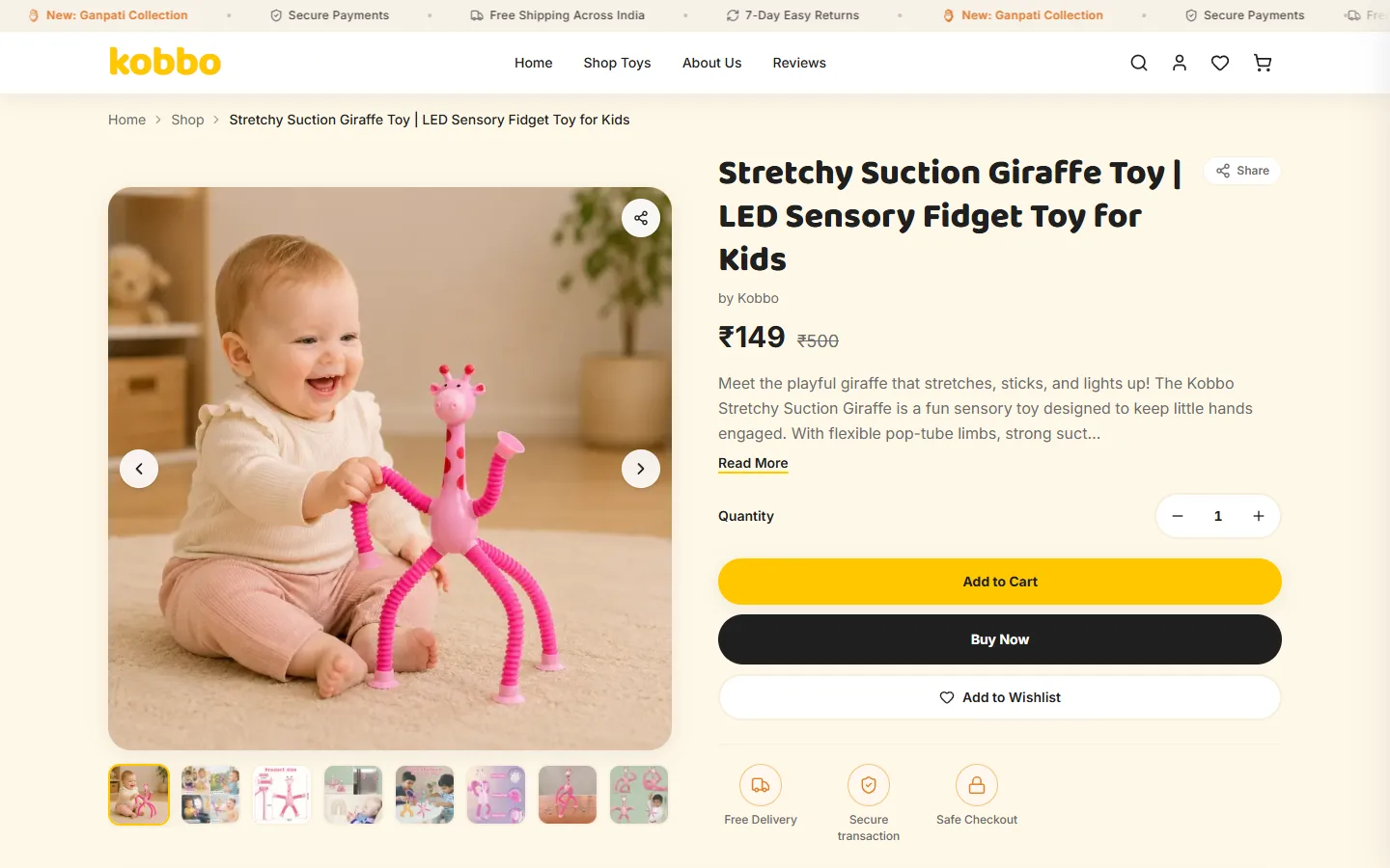 KOBBO product detail page for a featured educational toy with price and media