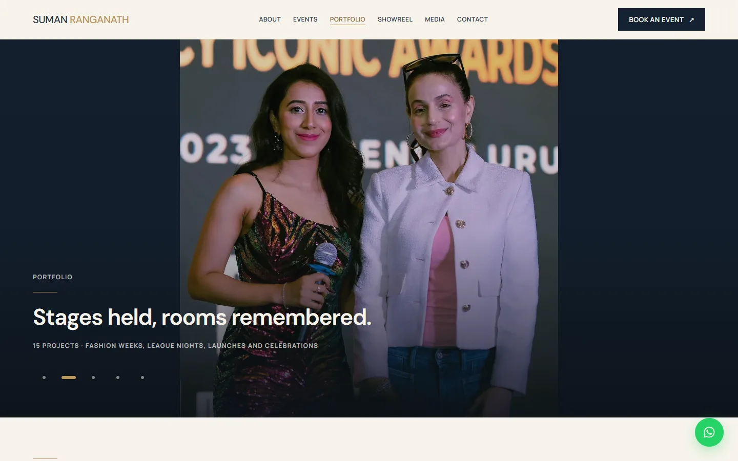 Suman Ranganath portfolio page listing selected hosting experiences